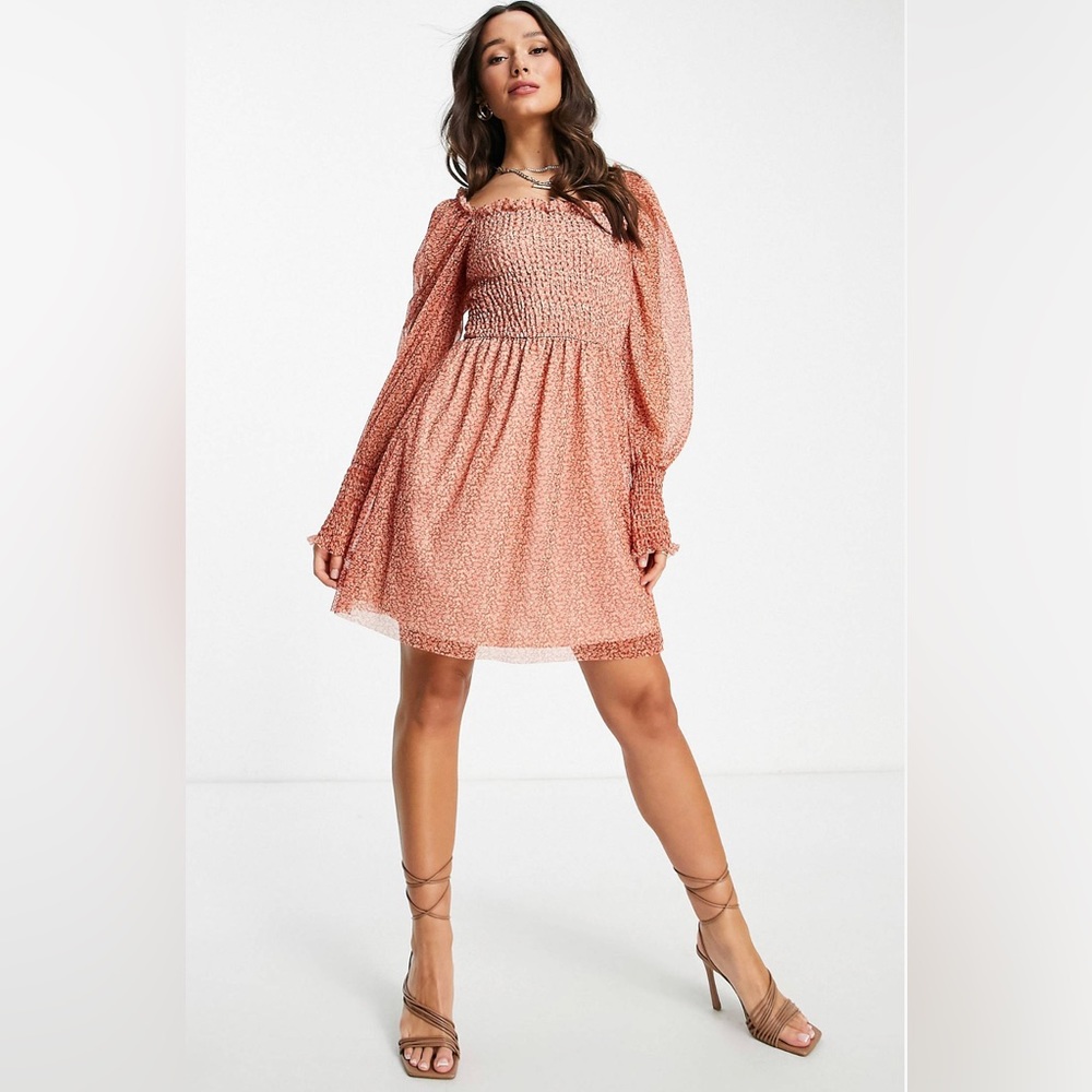 Mesh mini dress with red ditsy floral